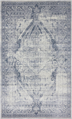 Unique Loom Chateau Wilson Machine Made Border Rug Dark Blue, Gray/Ivory 5' 1" x 8' 0"