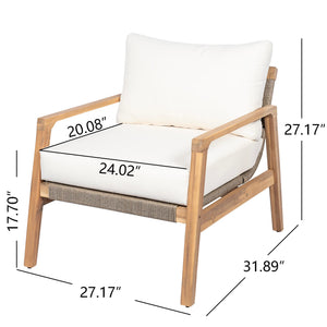 English Elm Outdoor Acacia Wood Rope Club Chair with Cushion for Coastal Patio Comfort N772P415592T