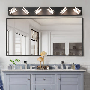 English Elm 40" Modern 6-Light LED Vanity Light Black Iron & Acrylic, Dimmable Hardwired 36W Bath Mirror Fixture Cozy to Bright W1340P206802