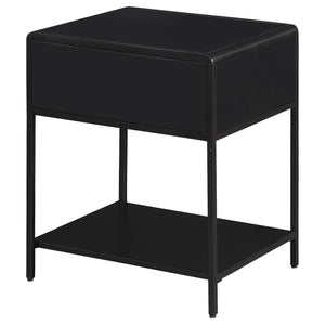 English Elm Duncan Black 1-Drawer Metal Bedside Table with Radio Weave Cane Front, Laminate Top, Modern Charm B062P299871