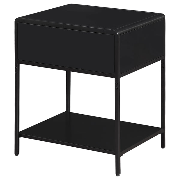 English Elm Duncan Black 1-Drawer Metal Bedside Table with Radio Weave Cane Front, Laminate Top, Modern Charm B062P299871