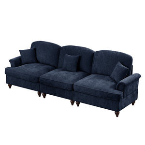 English Elm Elegant Mid Century 3-Seater Sofa With Flared Arms & Removable Skirts - Versatile Chenille Comfort W3041S00255