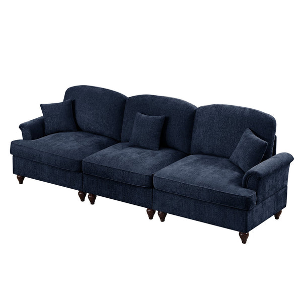 English Elm Elegant Mid Century 3-Seater Sofa With Flared Arms & Removable Skirts - Versatile Chenille Comfort W3041S00255