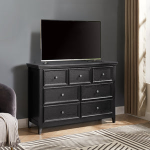 English Elm Modern 7 Drawers Dresser with Unique Feet, Smooth Glide Drawers and Metal Handles for Stylish Storage Black W2275P149785