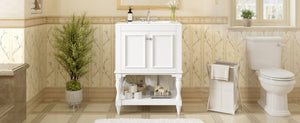 English Elm 24'' French Style Bathroom Vanity with Ceramic Sink Soft Close Cabinet and Drawer White N710P411341K
