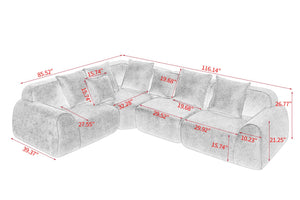 English Elm Oversized Velvet Cloud Sectional with Memory Foam Cushioning and L-shape Chaise Lounge Grey W3728S00014