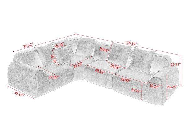 English Elm Oversized Velvet Cloud Sectional with Memory Foam Cushioning and L-shape Chaise Lounge Grey W3728S00014