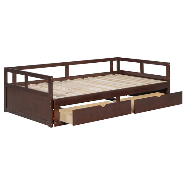 English Elm Wooden Twin to King Daybed with Trundle and Storage Drawers for Guest Rooms Espresso N708P336539P