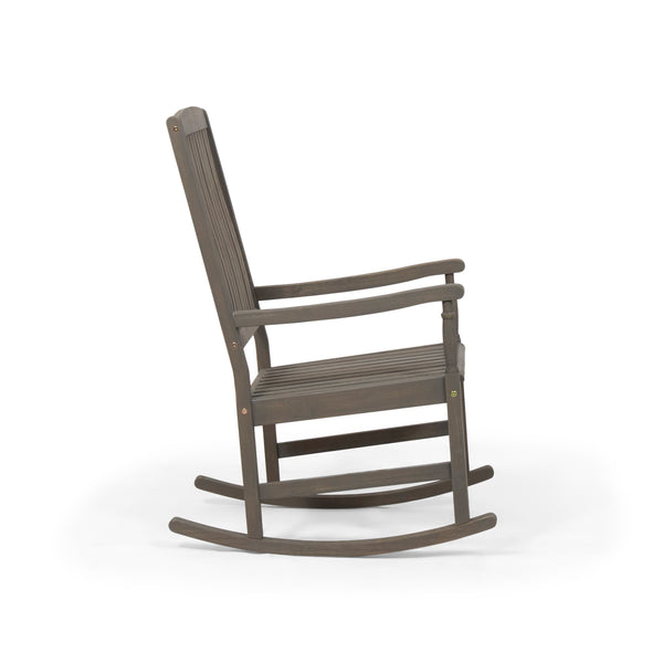 English Elm Christopher Knight Home® - Acacia Outdoor Porch Rocking Chair – Durable Acacia Hardwood, Rustic Slat Design, Smooth Rocking Motion Grey 65490.00GRY