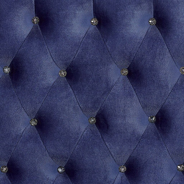 English Elm Glamorous Blue Velvet-Like Queen Bed with Tufted Wingback Headboard, Crystal Buttons & Nailhead Trim B2741S00211