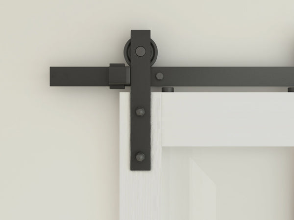 English Elm 30 in Matte Black Steel Sliding Barn Door Frosted Glass Privacy Panel with Hardware B2763P483208