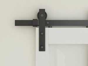 English Elm 30 in Matte Black Steel Sliding Barn Door Frosted Glass Privacy Panel with Hardware White B2763P483209