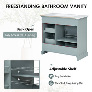 English Elm 36" Modern Grey Bathroom Vanity with Ceramic Undermount Sink, Soft-Close, Tip-Out Drawers & Storage Excellence W2896P318471