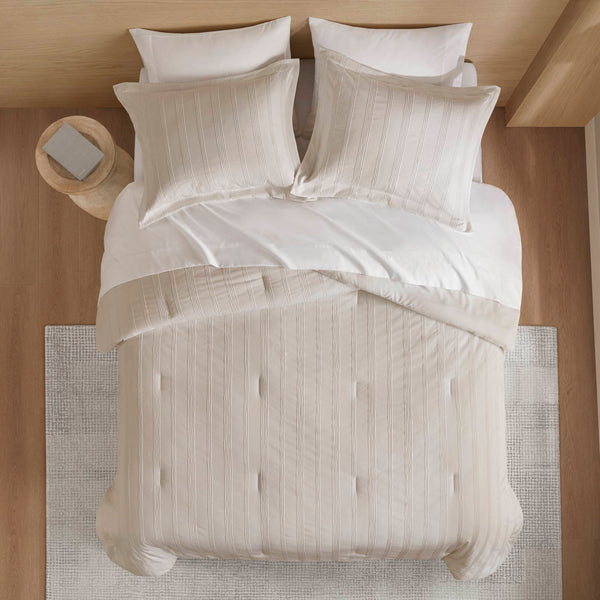 English Elm 7-piece King Woven Stripe Bedding Set Soft Polyester Comforter Shams Sheets Included Neutral B035P463208