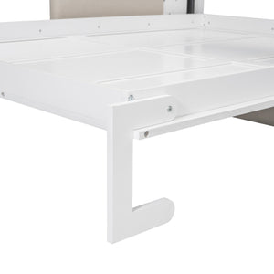 English Elm Queen Murphy Bed with Linen Cushion Sofa Folds Flat for Studio or Guest Room White LP000891AAK-1