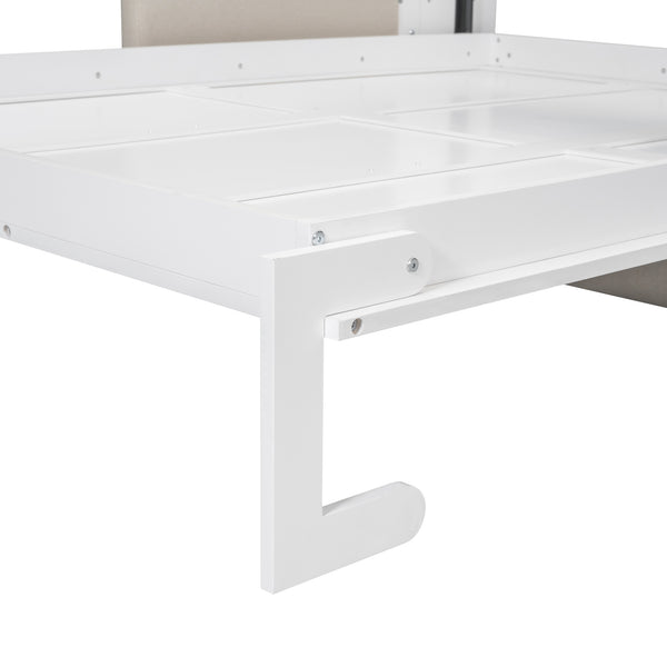 English Elm Queen Murphy Bed with Linen Cushion Sofa Folds Flat for Studio or Guest Room White LP000891AAK-1