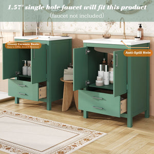 English Elm 48'' Bathroom Vanity with Sink 48.8'' Modern Freestanding 6-Drawer Ceramic Basin Cabinet for Baths Green N710SS00006F