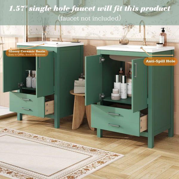 English Elm 48'' Bathroom Vanity with Sink 48.8'' Modern Freestanding 6-Drawer Ceramic Basin Cabinet for Baths Green N710SS00006F