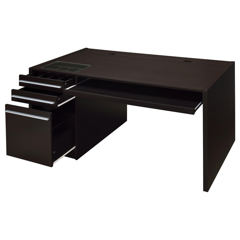 English Elm Halston Cappuccino 3-Drawer Desk with Keyboard Tray — 60" Modern Office Workstation, Sleek Storage, Ergonomic Design B062P344899