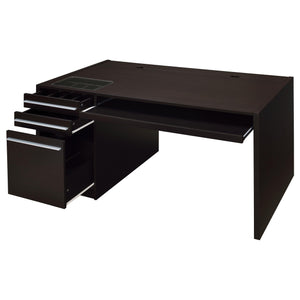 English Elm Halston Cappuccino 3-Drawer Desk with Keyboard Tray — 60" Modern Office Workstation, Sleek Storage, Ergonomic Design B062P344899