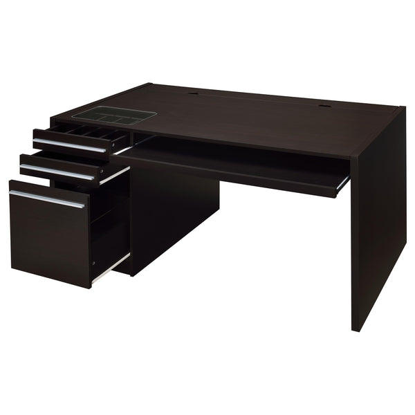 English Elm Halston Cappuccino 3-Drawer Desk with Keyboard Tray — 60" Modern Office Workstation, Sleek Storage, Ergonomic Design B062P344899