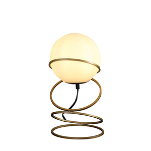 English Elm 13.5" Matte Gold Spiral 4-Ring Glass Globe Table Lamp — White Shade, Warm LED Glow for Bedroom Nightstand (94) B072P220159
