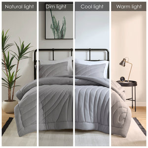 English Elm 3 Pcs King/Cal King Soft Gray Poly Jersey Comforter Set With Antimicrobial Treatment & Shams B035P319902