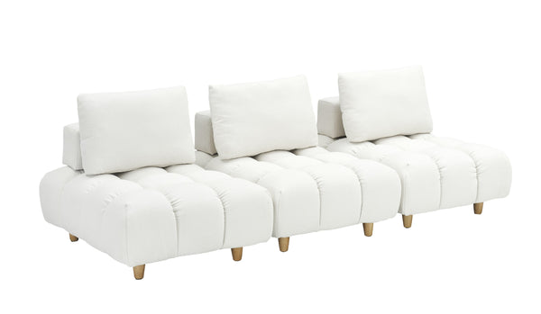 English Elm 90 Teddy Sofa 90in Plush Apartment-Ready 3-Seater with Solid Wood Legs, Sponge Cushions, Cozy Appeal Beige W1658S00064