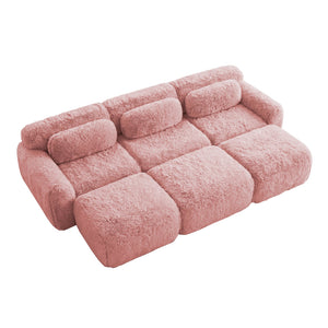 English Elm 3-seater Curved Modular Sectional Plush Upholstered Sofa with Linkable Ottoman for Living Rooms Pink W714S01561