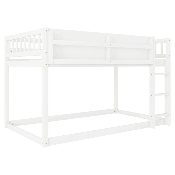 English Elm Low Low Twin Over Twin Bunk Bed with Ladder, Solid Wood Low-Profile Kids Bed Frame, Sturdy Design White 81.1 L x 13.58 W x 6.49 H W2593P375482