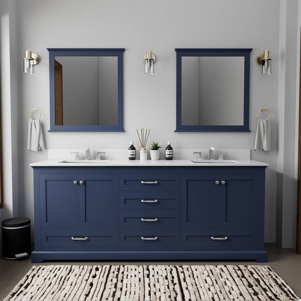 English Elm Navy Double Bath Vanity 80" W x 22" D with White Quartz Top, Soft-Close Drawers, Dual 30" Mirrors B2731S00819