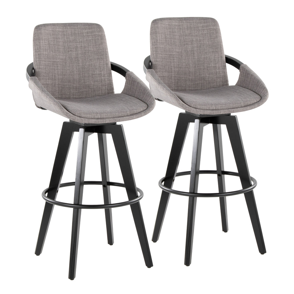 English Elm Fixed-height Swivel Barstools Upholstered Grey Fabric Black Wood Legs Kitchen Set of 2 B202S01892
