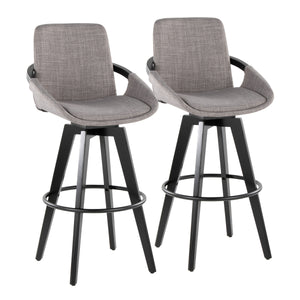 English Elm Fixed-height Swivel Barstools Upholstered Grey Fabric Black Wood Legs Kitchen Set of 2 B202S01892