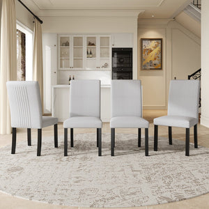 English Elm Modern Tufted Dining Chairs Set of 4 Linen Upholstered with Rubberwood Legs Beige N752P245708A