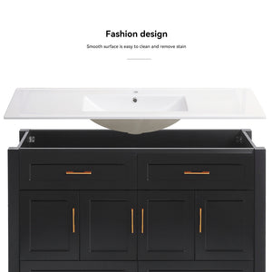 English Elm 48" Matte Black Bathroom Vanity with Ceramic Basin 8 Soft Close Storage Doors Drawers W3133S00004
