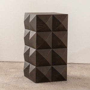 English Elm 23.62"Height Vintage Embossed Retro Side Table with Three-Dimensional Carved Pattern Durable Wood Nightstand Brown W757P250946