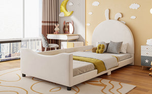 English Elm Twin Velvet Daybed with Sculptural Rabbit Ear Headboard for Kids or Guest Rooms Beige N737P380205A