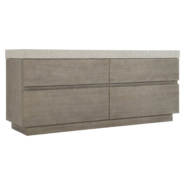 Bernhardt Bernhardt Ritter Dresser With Flint Oak Case & Sand Grey Cast Concrete Top, 4 Soft-Close Drawers, 309052