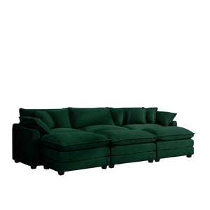 English Elm Oversized Modular Cushion Sofa With Ottoman, L-Shaped Deep Seating In Green Corduroy For Cozy Living Spaces W714S00819-GIGA