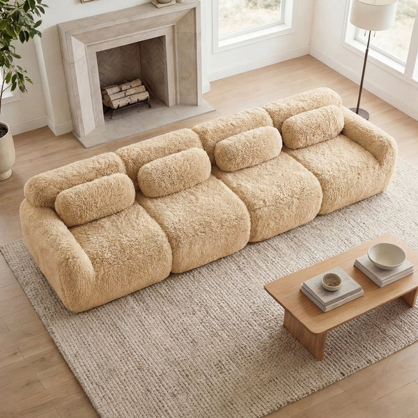 English Elm 149'' Plush Modular Cloud Sofa Boneless Ergonomic Design for Home Theater Lounge Light Khaki W714S01571