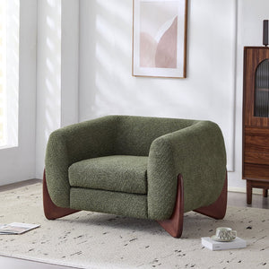English Elm Christopher Knight Home® - Modern Upholstered Round Arm Accent Chair with Velvet Finish, Elegant Curved Back and Three Legs Design Olive Green,Walnut 39.5 L x 32.5 W x 23.25 H N776P216196G