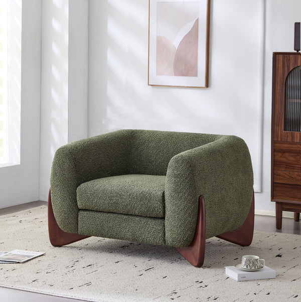 English Elm Christopher Knight Home® - Modern Upholstered Round Arm Accent Chair with Velvet Finish, Elegant Curved Back and Three Legs Design Olive Green,Walnut 39.5 L x 32.5 W x 23.25 H N776P216196G