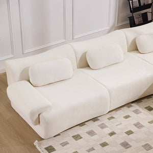 English Elm Modular Chenille Deep Seat Sectional Sofa with Bamboo Frame for Living Room Lounge White W1829S00068