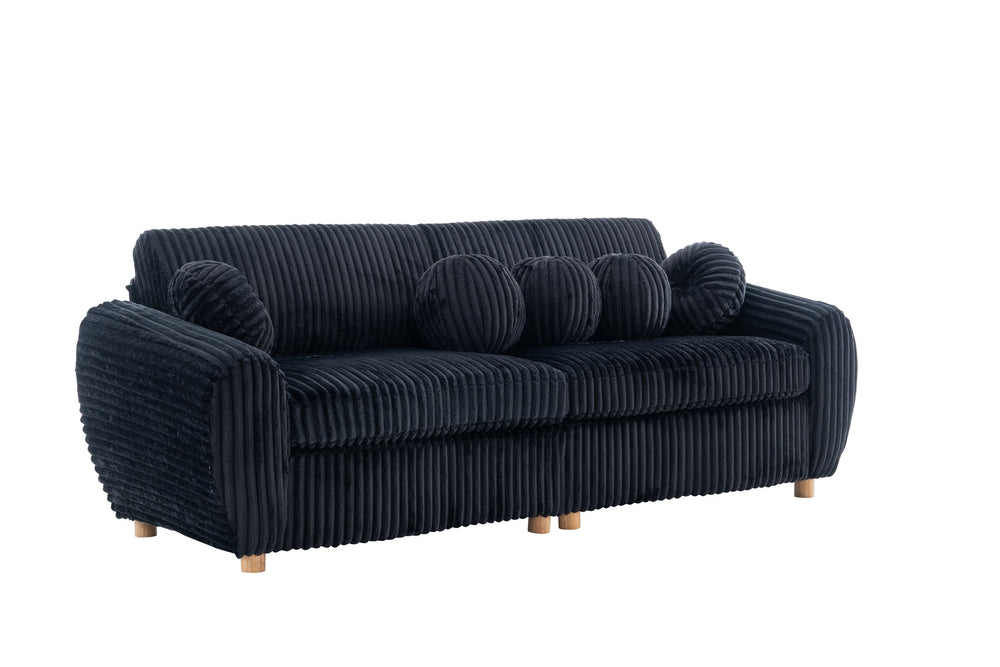English Elm Modern Black Corduroy Sofa Couch - Stylish 84" Sectional Love Seat For Living Rooms & Home Offices W2363S00075