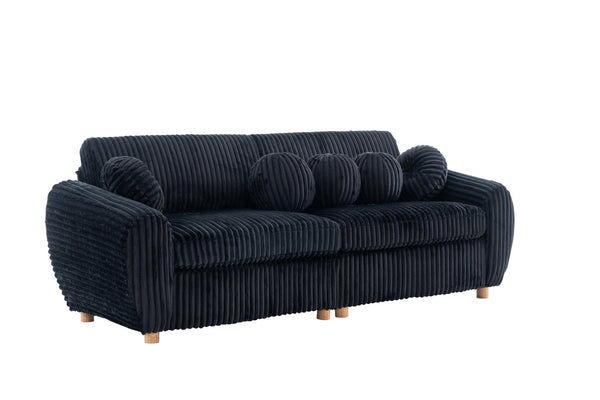English Elm Modern Black Corduroy Sofa Couch - Stylish 84" Sectional Love Seat For Living Rooms & Home Offices W2363S00075