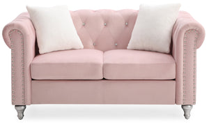 English Elm Cozy Pink Velvet Loveseat with Round Arms, 30"H x 60"W x 34"D, Deep 22.5" Seat for Stylish Comfort and Easy Assembly B078S00104
