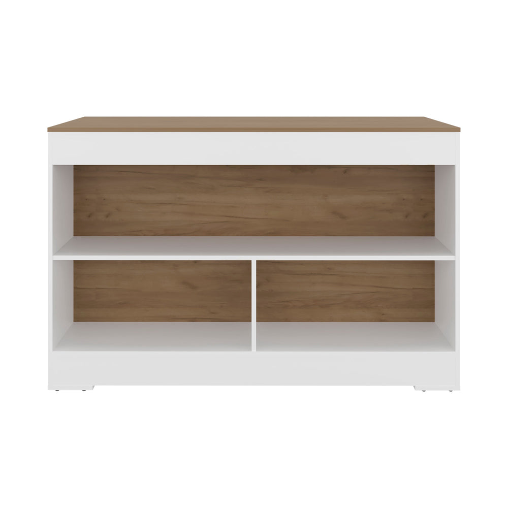 English Elm Wenge Finish Kitchen Island with Three Open Shelves for Modern Loft Organization B062S01859