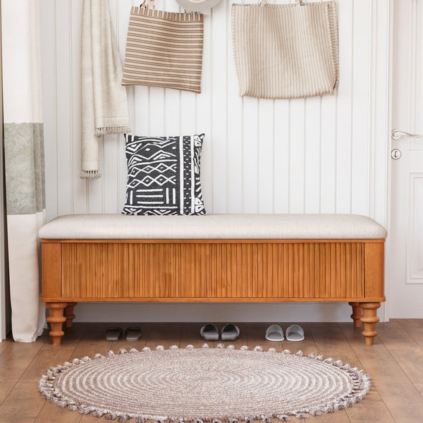 English Elm 50.8-inch Linen Upholstered Storage Bench Rubberwood Frame Lift Top Bedroom Entryway W1716P409897