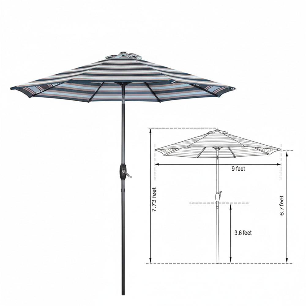 English Elm 9 Ft Striped Outdoor Patio Umbrella with Crank Tilt Aluminum Pole Uv Protection B082P454949