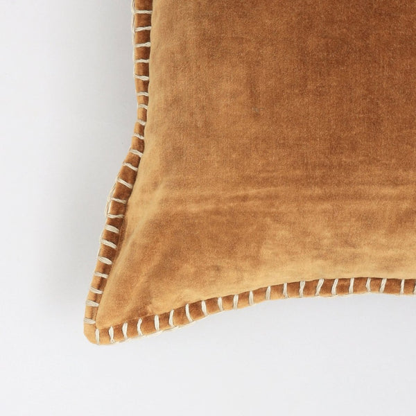 English Elm Stonewashed Cotton Velvet Throw Pillow - Hand-Stitched Edges, Plush Comfort, 19X19" - Camel Accent B346P321255-GIGA